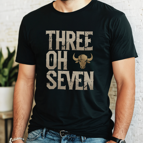 Three Oh Seven – Wyoming 307 Area Code Shirt with Buffalo Skull | Unisex Graphic Tee, Gift for Western Fans