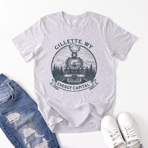 Vintage Steam Train Shirt – Gillette, WY Energy Capital Graphic Tee, Unisex Outdoor & Travel Apparel