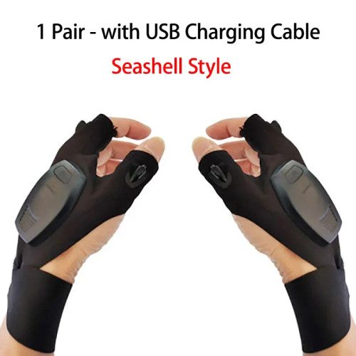 Half Finger LED Flashlight Glove LED Flashlight Fishing Strap Fingerless Gloves Waterproof Cycling Camping Hiking Rescue Glove Lamp Lighting Gloves