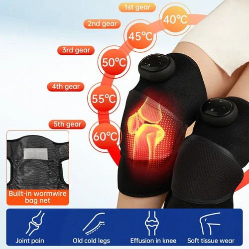 Heated Vibration Knee Massager for Pain Relief Knee Heating Vibration Massage Joint Physiotherapy Hot Compress Massager Elbow Shoulder Support Thermal Knee Pad Relieve Arthrit