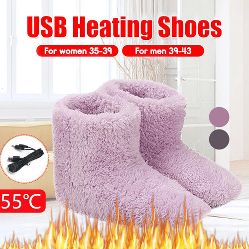 Heated Winter Warm USB Slipper Boots Women Men Electric Heating Shoes Washable USB Heated Shoes Couples Home Shoes for Winter