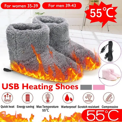 Heated Winter Warm USB Slipper Boots Women Men Electric Heating Shoes Washable USB Heated Shoes Couples Home Shoes for Winter