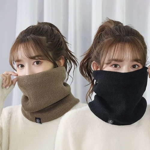 Knitted Soft Neck Warmer Scarf for Women Men Plush Full Mask Outdoor Cashmere Solid Color Neck Scarves Thick Apparel Accessories