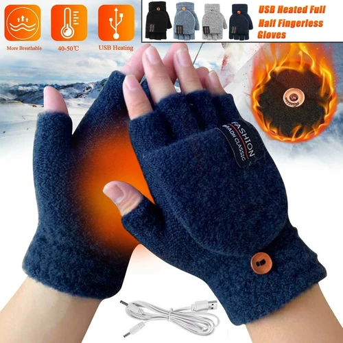Double Sided USB Heated Gloves Unisex USB Electric Heating Winter Outdoor Heated Gloves Pure Color Full&Half Finger Warmer Mitten Hand Warmer Electric Thermal