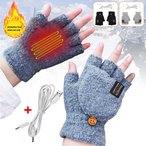 Double Sided USB Heated Gloves Unisex USB Electric Heating Winter Outdoor Heated Gloves Pure Color Full&Half Finger Warmer Mitten Hand Warmer Electric Thermal