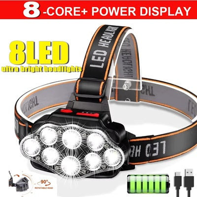 Longshot 8 LED Head Torch LEDs USB Rechargeable Headlamp High Lumen Bright Head Lamp With 8 LED USB Headlight IPX4 Waterproof Head Flashlight Camping Light