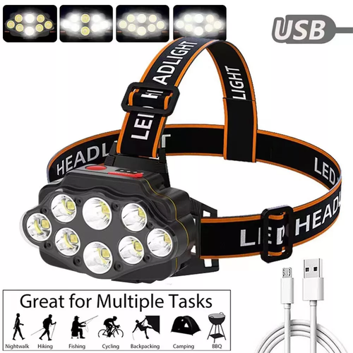 Longshot 8 LED Head Torch LEDs USB Rechargeable Headlamp High Lumen Bright Head Lamp With 8 LED USB Headlight IPX4 Waterproof Head Flashlight Camping Light