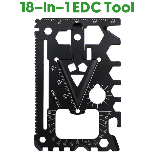 2pcs 18-in-1 EDC Tool Card 18-in-1 EDC Tool Card, Strong Steel Multi-Function Bottle/Can Opener, Screwdriver, Wrench & Card Folding EDC Tools Card