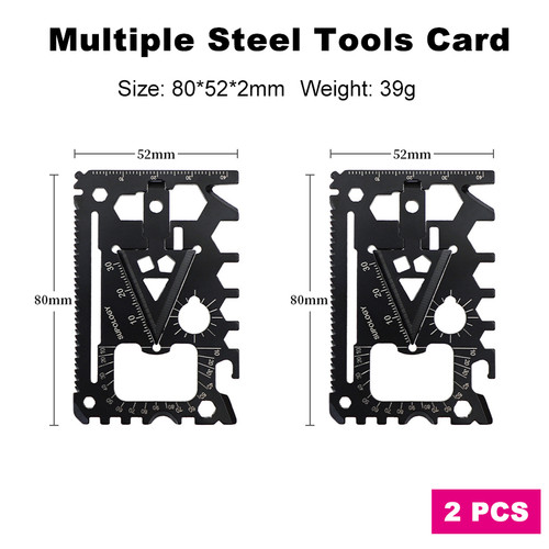 2pcs 18-in-1 EDC Tool Card 18-in-1 EDC Tool Card, Strong Steel Multi-Function Bottle/Can Opener, Screwdriver, Wrench & Card Folding EDC Tools Card