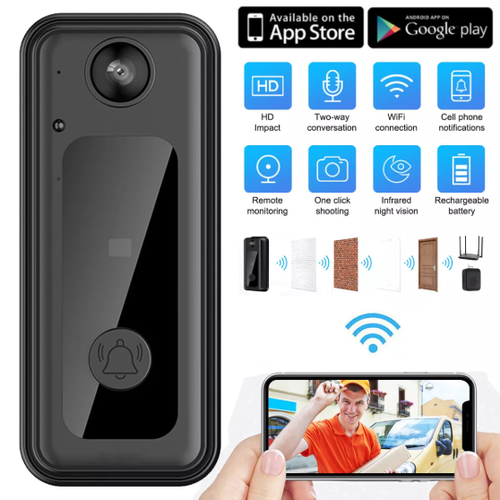 Smart Video Stream Doorbell with Real-Time Streaming Tuya WIFI Wireless Smart Doorbell Camera with 125° Wide Angle Visual Indoor Chime HD Video Night Vision