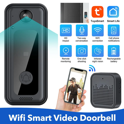 Smart Video Stream Doorbell with Real-Time Streaming Tuya WIFI Wireless Smart Doorbell Camera with 125° Wide Angle Visual Indoor Chime HD Video Night Vision