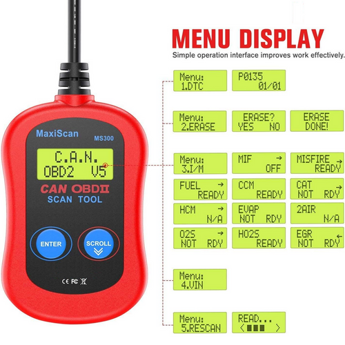 MS300 OBDII Diagnostic Scanner Code Reader Car Diagnostic Tool Universal for Cars LCD Car Diagnostic Scanner