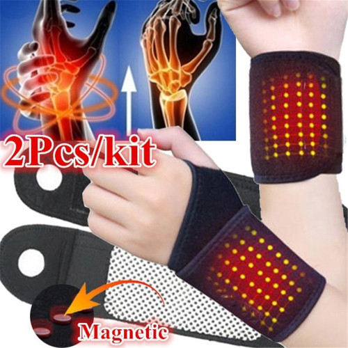 Self Heating Magnetic Wrist Bands 1 Pair Tourmaline Self-Heating Wrist Brace Sports Protection Wrist Belt Far Infrared Magnetic Therapy Pads Braces Health Care