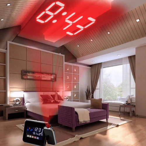 Projection Alarm Clock New Alarm Clock With Night Backlight Colour Digital LED Screen Projector Adjustable Projection Angle For Home Living Room