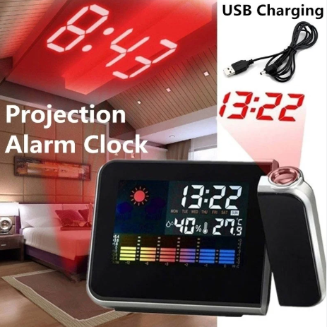 Projection Alarm Clock New Alarm Clock With Night Backlight Colour Digital LED Screen Projector Adjustable Projection Angle For Home Living Room
