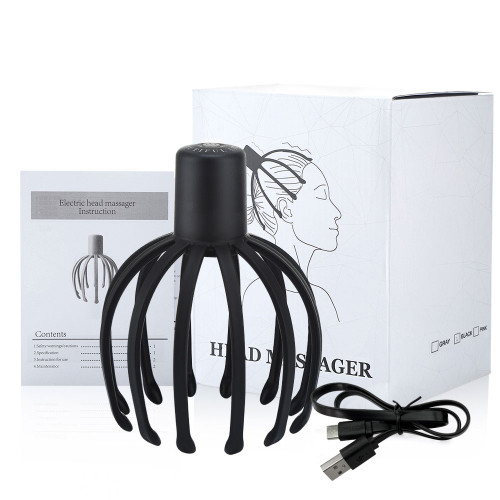 Vibrating Head Scalp Massager Electric Octopus Claw Scalp Massager Head Relax- 12 TPE 3D Arms + 3 Gears, USB 15-Min Auto-Shutoff for Stress Fatigue Relief