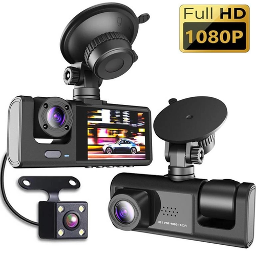 Front and Inside Dash Cam 3 Channel 1080P Dual camera for cars car camera with IR Night Vision, Loop Recording, wide angle Car DVR Cameras