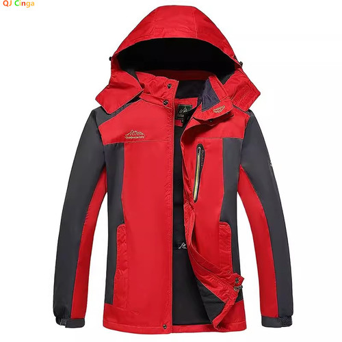 Windproof Waterproof Padded Jacket New Outdoor Men's Red & Black Waterproof Windproof Breathable Jacket with Detachable Hood for Hiking Climbing Camping‌