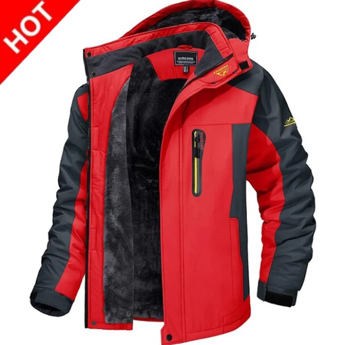 Windproof Waterproof Padded Jacket New Outdoor Men's Red & Black Waterproof Windproof Breathable Jacket with Detachable Hood for Hiking Climbing Camping‌