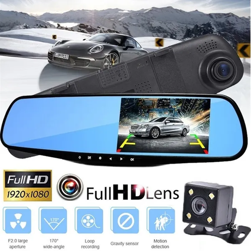 Car Rearview Mirror Dashcam 4.3 Inch 1080P Night Vision Camera Dual Lens DVR  Rearview Mirror Dashcam Car Dvr Dash Camera Car Video Recorder Auto Bluck Box Motion Detector