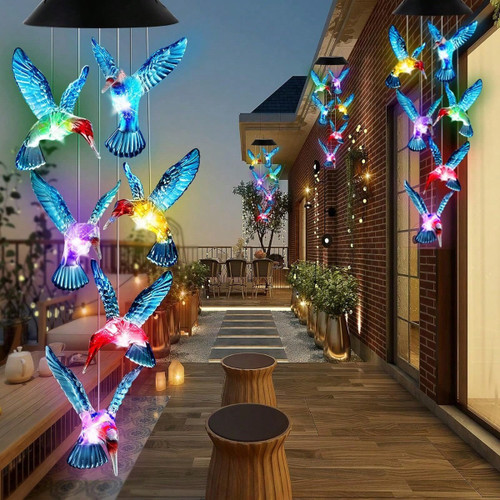 Hummingbird Solar LED Wind Chime Light LED Outdoor Solar Lantern Waterproof Automatic Changing Colour For Home Garden Gift Christmas