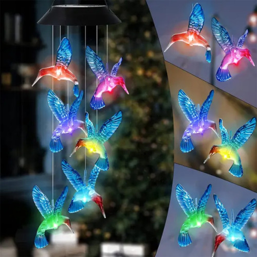 Hummingbird Solar LED Wind Chime Light LED Outdoor Solar Lantern Waterproof Automatic Changing Colour For Home Garden Gift Christmas