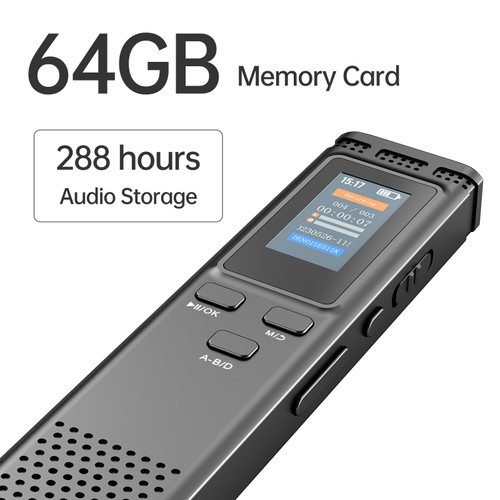 Dictaphone Voice Activated Recorder 64GB 16GB 8GB Digital Voice Recorder Voice Activated Audio Recording Noise Reduction with Playback MP3 Music Player 288hrs