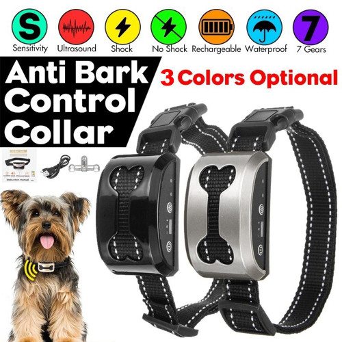Anti-Bark Control Dog Collar Smart Dog Anti Bark Collar Ultrasonic Waterproof Auto Anti Humane Bark Collar Stop Dog Barking Rechargeable Shock/Safe Gps track