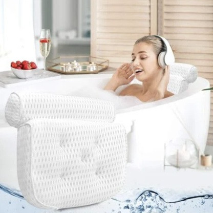 Padded Neck Support Bath Pillow Bath pillow with 4D breathable mesh and Thick 7 suction cups to help support the head, back, shoulders and neck, suitable for all bath