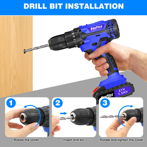 Electric Cordless Drill Kit Electric Screwdriver Kit, 45Nm Cordless Combination Drill, LED Work Light, Home and Garden DIY Project Kit