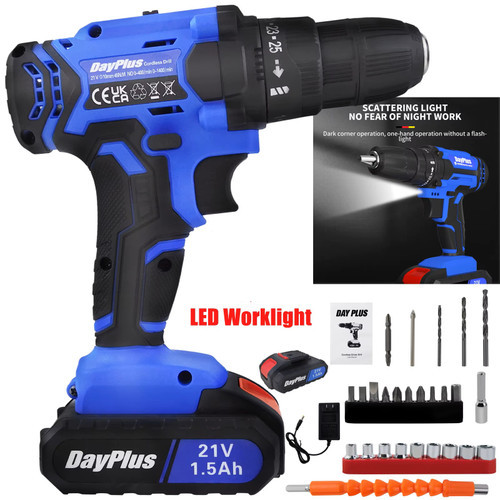 Electric Cordless Drill Kit Electric Screwdriver Kit, 45Nm Cordless Combination Drill, LED Work Light, Home and Garden DIY Project Kit