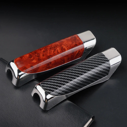 Universal Car Handbrake Grip Protect Cover Styling Wooden Carbon Fiber Decor High Quality ABS Smooth SUV Interior Accessory Carbon Fibre Car Handbrake Grip