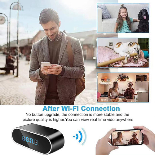 Spy Camera Alarm Clock Full HD 1080P Alarm Clock Mini Camera Wireless Wifi Control IR Night Vision View DVR Camcorder Home Surveillance Monitor Video