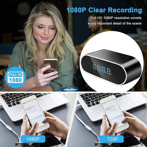 Spy Camera Alarm Clock Full HD 1080P Alarm Clock Mini Camera Wireless Wifi Control IR Night Vision View DVR Camcorder Home Surveillance Monitor Video