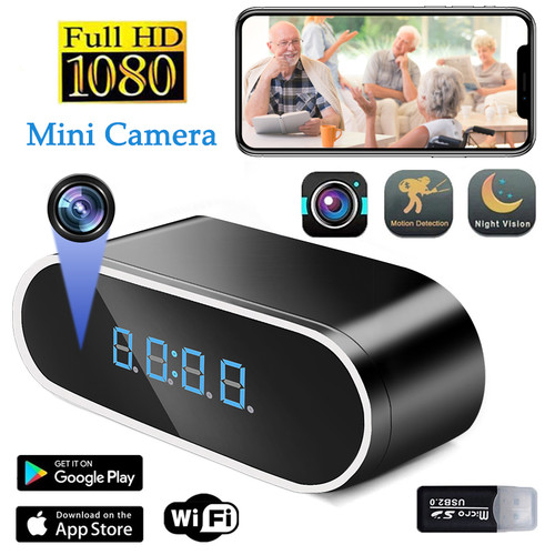 Spy Camera Alarm Clock Full HD 1080P Alarm Clock Mini Camera Wireless Wifi Control IR Night Vision View DVR Camcorder Home Surveillance Monitor Video