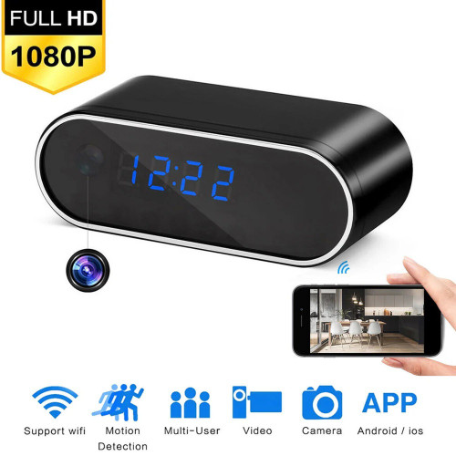 Spy Camera Alarm Clock Full HD 1080P Alarm Clock Mini Camera Wireless Wifi Control IR Night Vision View DVR Camcorder Home Surveillance Monitor Video