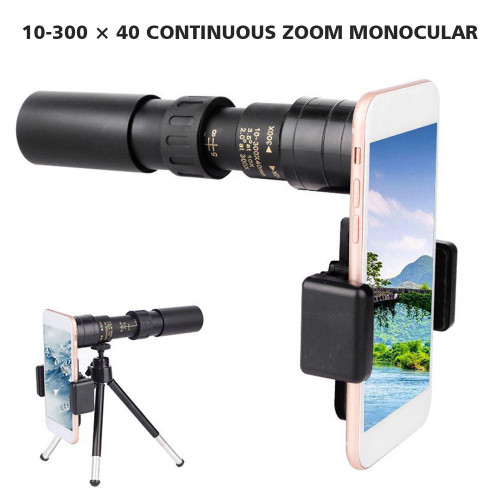 300x Zoom Telescopic Monocular Zoom Monocular Telescope 10-300x Zoom Portable Strong Binoculars Long Range Professional Spyglass Monocular Telescope Low Night For hunting phone lens