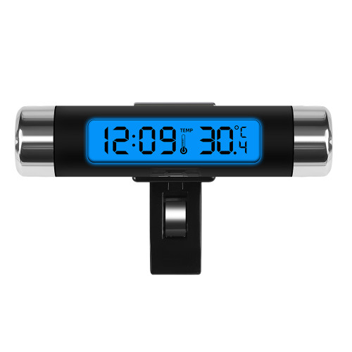 Car Thermometer Clock Display Portable 2 in 1 Car Digital LCD Clock Temperature Display Electronic Clock Thermometer Car Automotive Blue Backlight With Clip