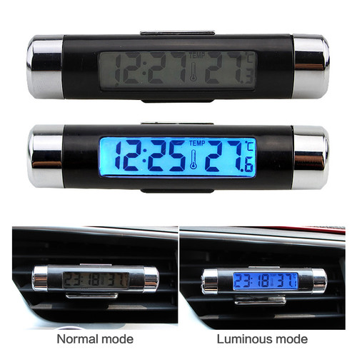 Car Thermometer Clock Display Portable 2 in 1 Car Digital LCD Clock Temperature Display Electronic Clock Thermometer Car Automotive Blue Backlight With Clip