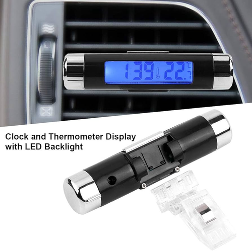 Car Thermometer Clock Display Portable 2 in 1 Car Digital LCD Clock Temperature Display Electronic Clock Thermometer Car Automotive Blue Backlight With Clip