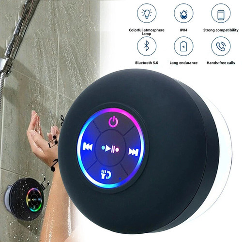 Bluetooth Shower Speaker Portable Wireless Mini LED Speaker With Mic Suction Cup IPX4 Waterproof Resistant For Travel Outdoor Bathroom