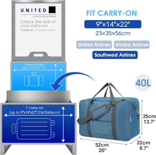 Flight Carry-on Duffel Bag Lightweight Foldable Travel Duffel Bag: Unisex Tote Carry-On Luggage for Weekenders & Overnight Stays
