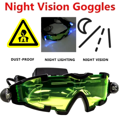 Green Tint Night Vision Goggles Adjustable LED Night Vision Glass Goggles Motorcycle Motorbike Racing Hunting Glasses Eyewear With Flip-out Light Windproof