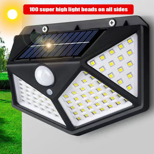 100 LED Solar Wall Lamp 4 Sides Luminous With Motion Sensor Outdoor Garden Courtyard Waterproof Wall Light 100 LED Motion Sensor Solar Light