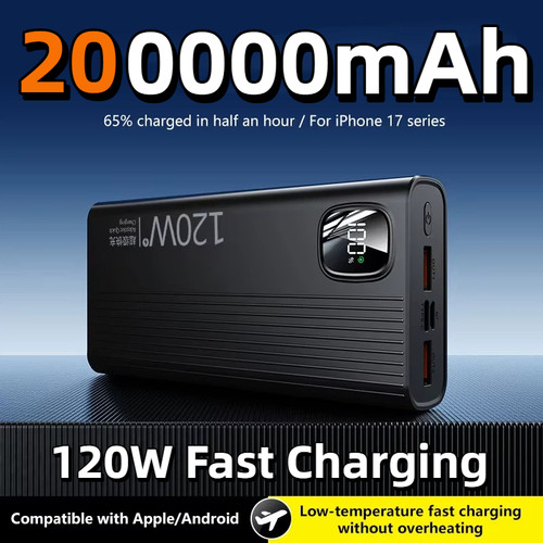 Power Bank 200000mAh Ultra-Thin Mobile Power Bank 120W Fast Charging Portable Compact Lightweight Power Bank For Xiaomi Iphone 17 Series