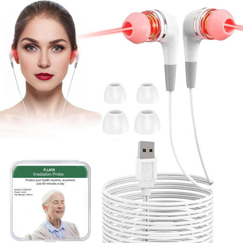 USB Ear Canal Laser Therapy 650nm Ear Canal Laser Physiotherapy Line With 4pcs Earplugs Balance High Blood Pressure Reduce Fat Inflammation Ear Care Tools