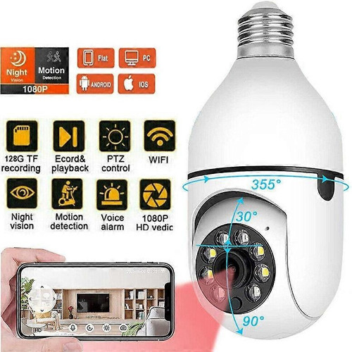 Lightbulb Home Security Camera Bulb E27 Surveillance Camera Full Color Night Vision Automatic Human Tracking Zoom Indoor Security Monitor Wifi Miini IP Camera
