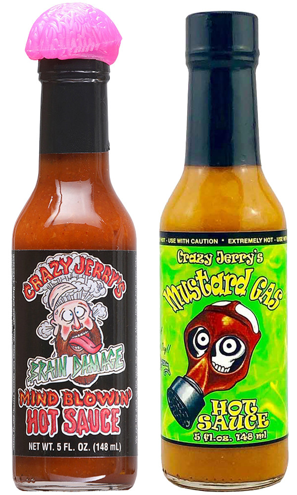 スラップハッピー【美品】Super Brain 1 Crazy Jerry's Mind Blowin and Mustard Gas Hot Sauces Gift Set