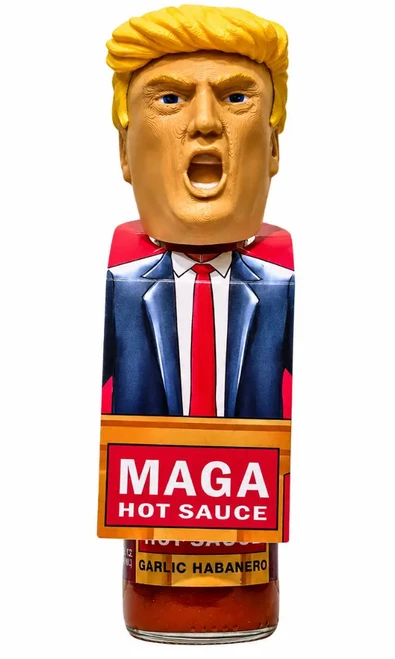 President Trump's MAGA Garlic Habanero Hot Sauce with 3D Trump Bottle Head, 5oz.
