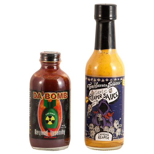Da Bomb Beyond Insanity and Torchbearer Garlic Reaper Hot Sauce Bundle, 5oz, 4oz.